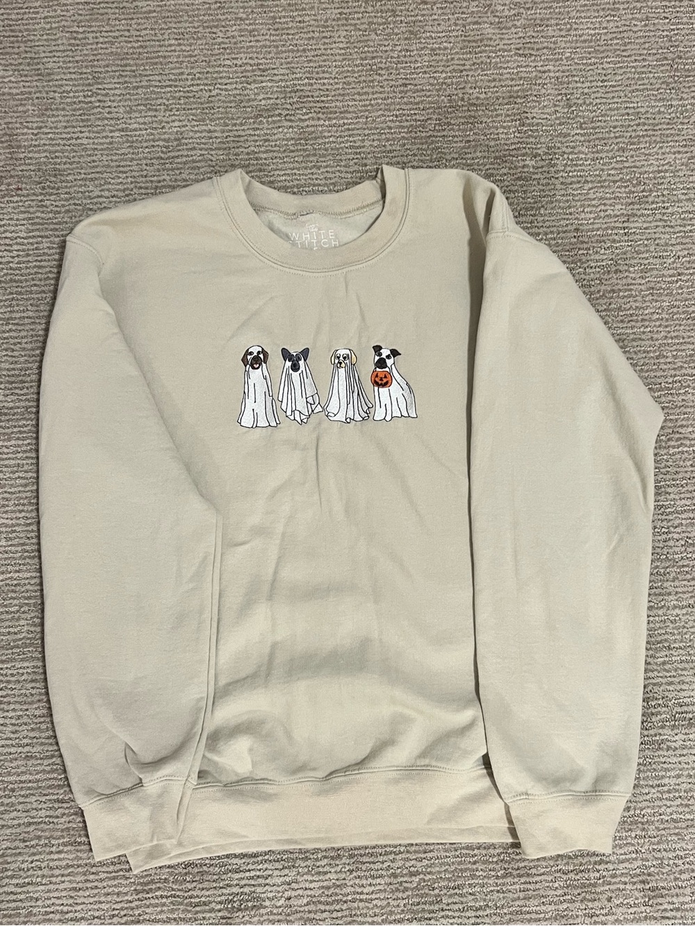 Women’s Cream Crewneck Sweatshirt with Ghost Dog Graphic